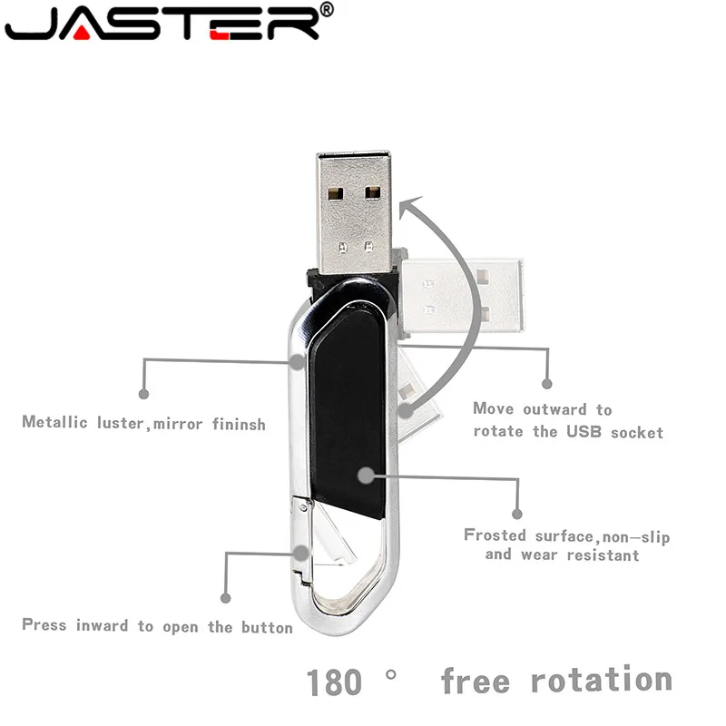 JASTER 가죽 USB 2.0 카라비너 펜 구동 비즈니스 플래시 드라이브 메모리 스틱, 패션 선물, 4GB, 8GB, 16GB, 32GB, 64GB