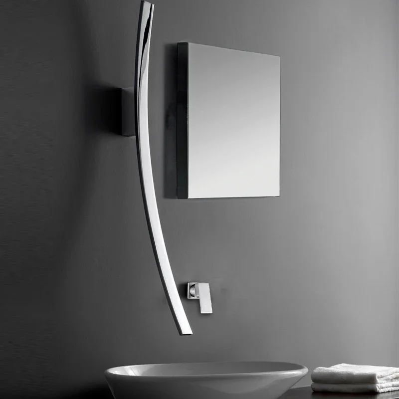 

Vidric Innovative Luna Wall Mounted Waterfall Basin Faucet Wash Basin Tap Single Level Mixer Concealed Bathroom Sink Torneira