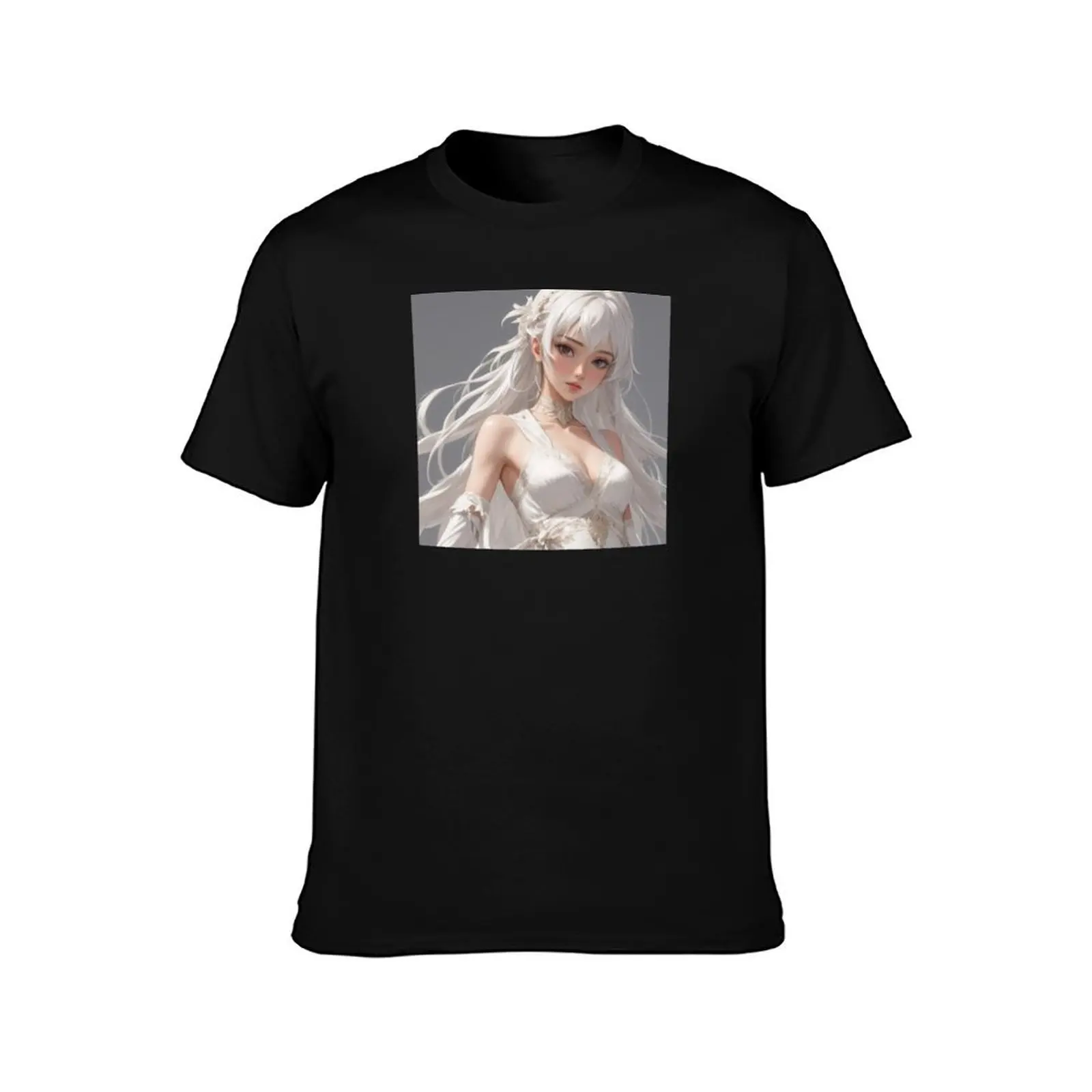 Frosty Elegance: Enchanting Anime Woman T-Shirt Summer Casual Cotton Tee Oversized Streetwear Tops Vintage Graphic Print