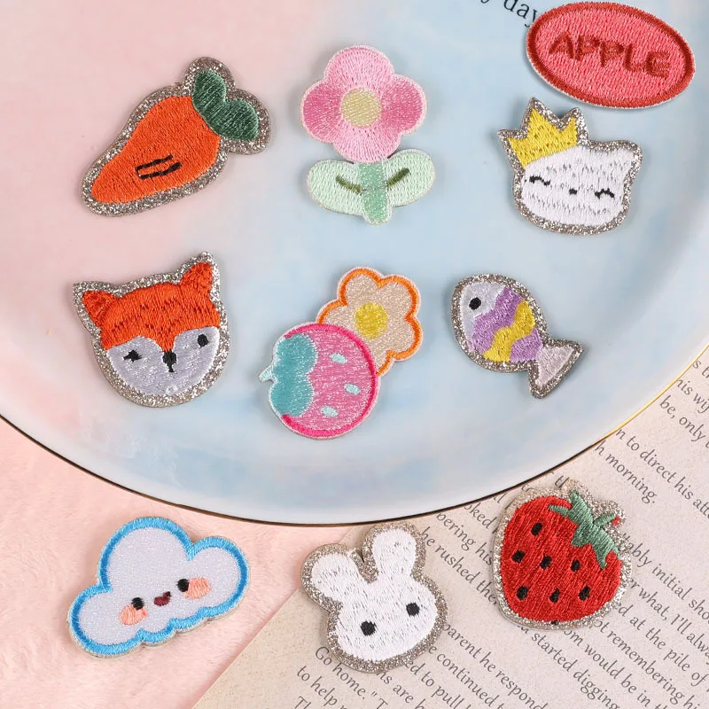 2pcs/bag New Self-adhesive Cartoon Cute Rabbit Fruit Patch Embroidery Clothing Luggage Decoration Accessories Letter Patch