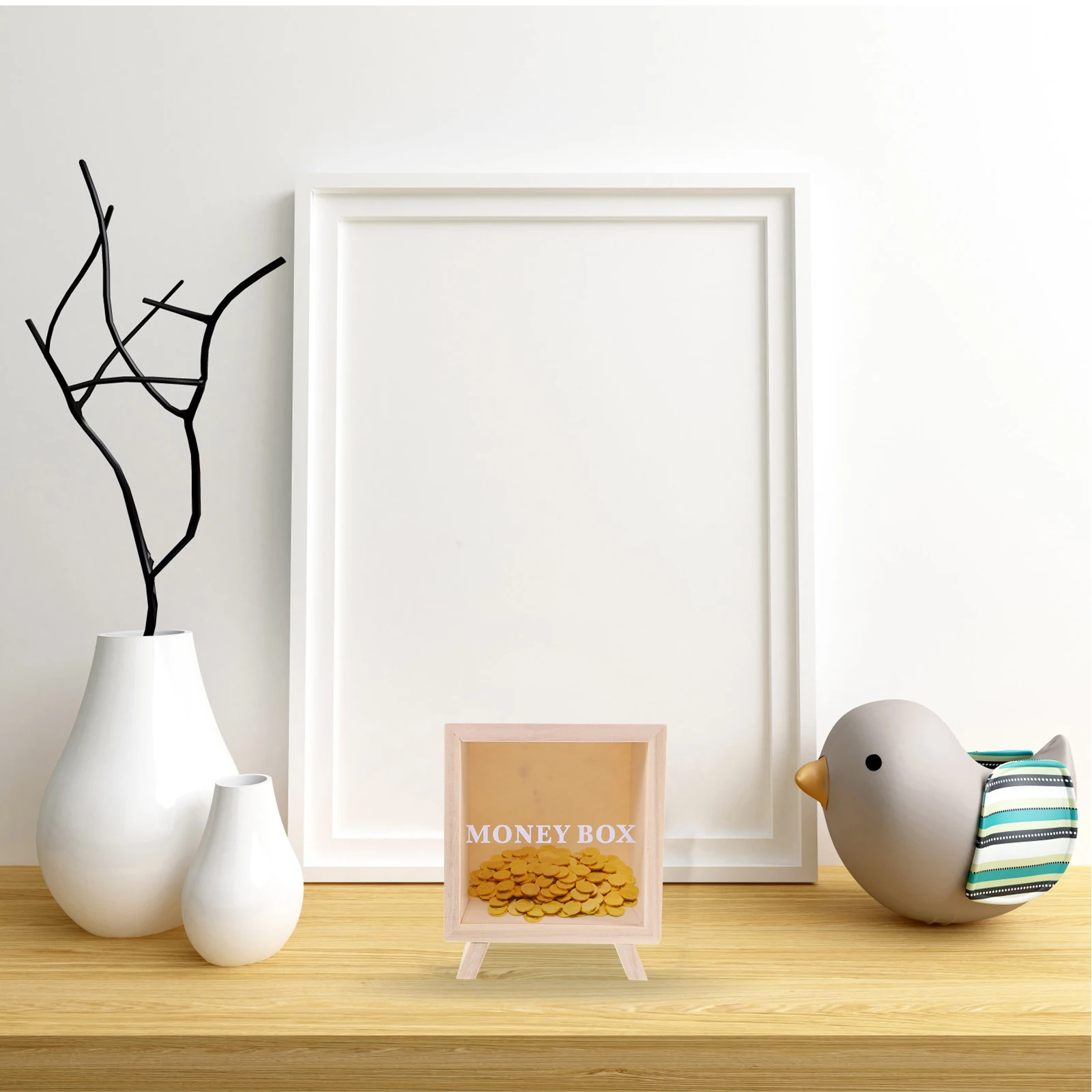 

Wooden Piggy Bank Transparent Design Money Saving Jar For Adults Tip Box Coin Bank Cash Storage Wood Savings Pot Gift