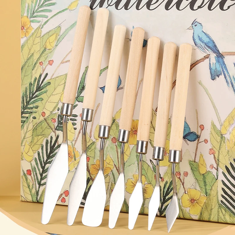 7pcs/set Stainless Steel Oil Painting Knives Set Artist Crafts Spatula Palette Knife Oil Painting Mixing Knife Scraper Art Tools