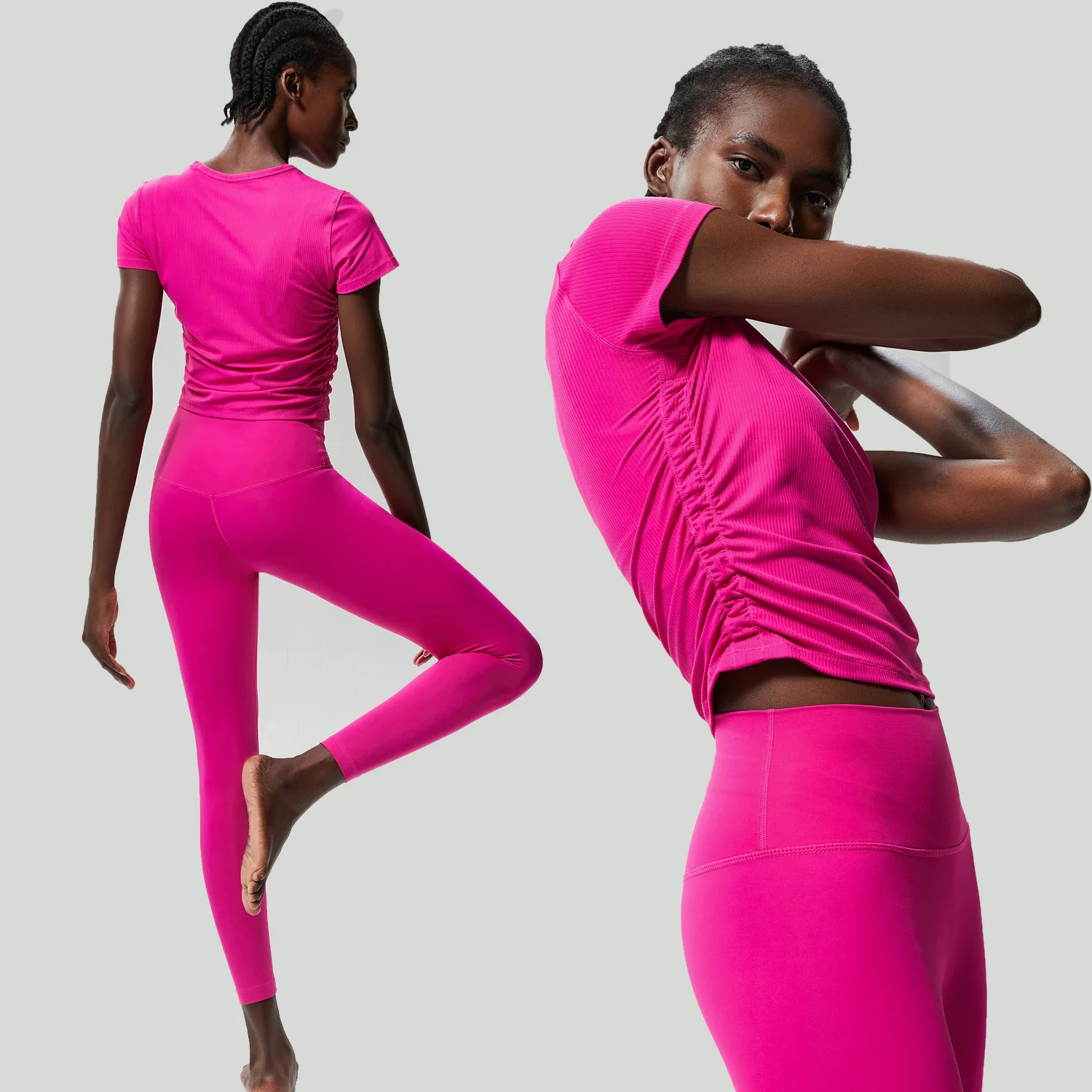 Maxdutti Short Sleeved Nude Fitness Yoga Suit Set For Women, Quick Drying, Side Pleating, Tight Fitting, Sports, Running, Outdoo