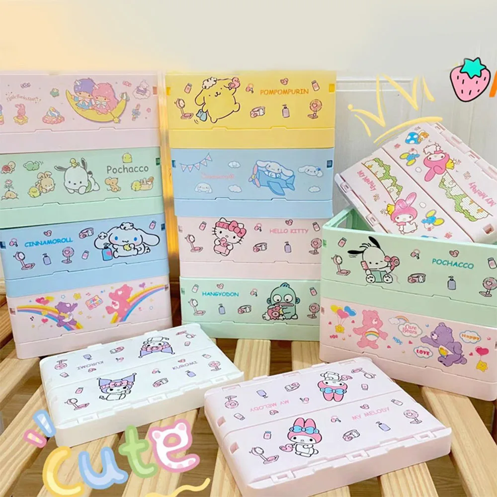 Sanrio Mini Sorting Box Kitty Kuromi Cinnamoroll Foldable Desktop Plastic Storage Basket Storage Box Toy Storage Basket Gift