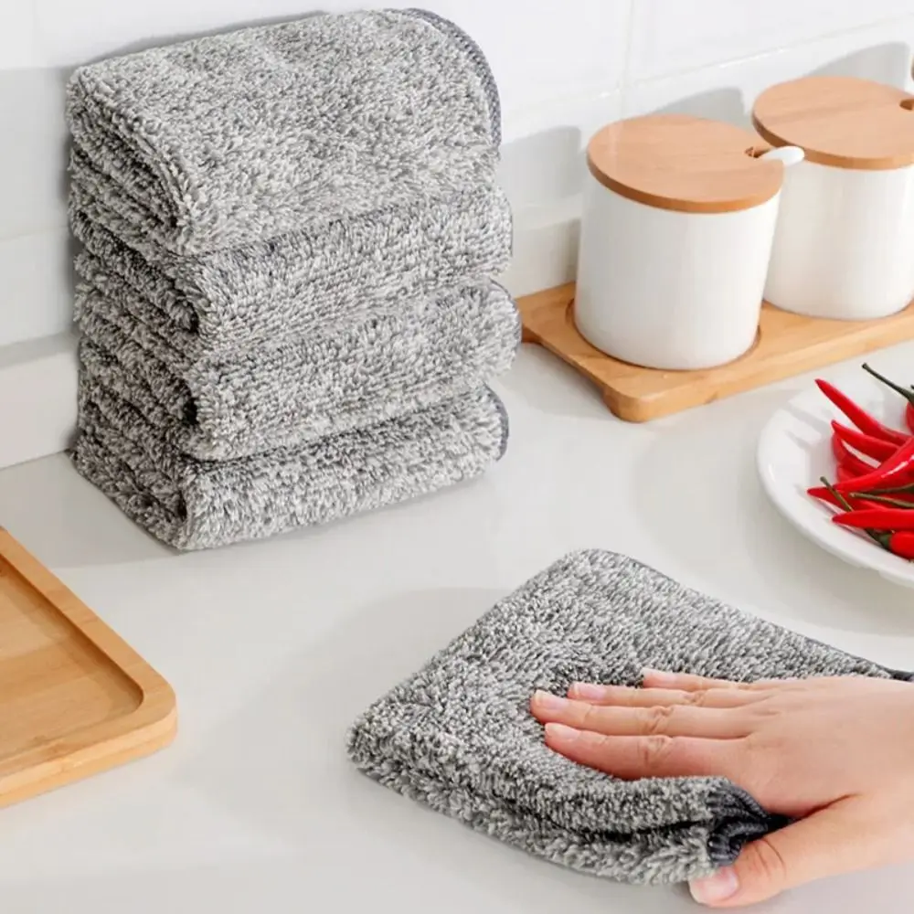 5Pcs Kitchen Cleaning Towel Absorbent Non-stick Oil Rags Pot Dish Washing Wipe Cloth Microfiber Cleaning Cloth Dishcloth