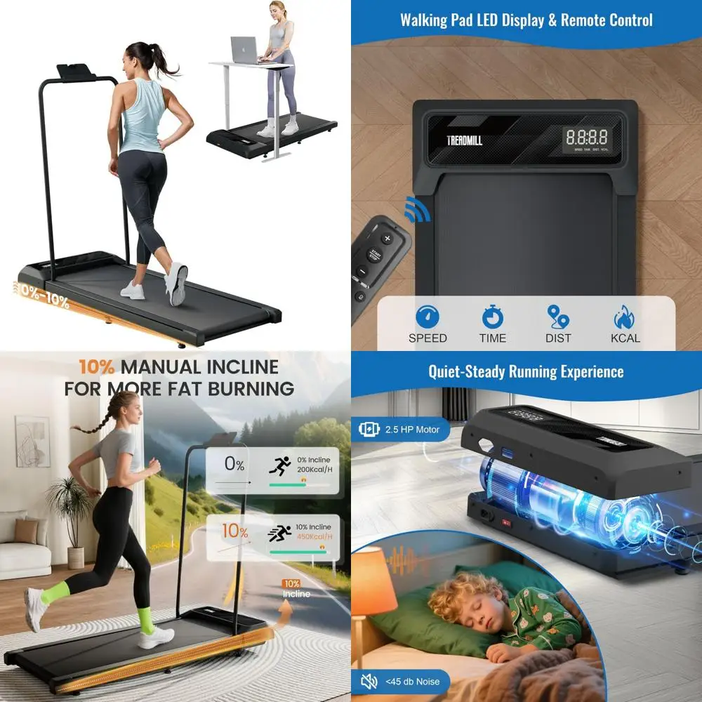 جهاز مشي محمول بقوة 2.5 حصان تحت المكتب مع مقابض يدوية وميل 10% قابل للتعديل للمشي والتمرين