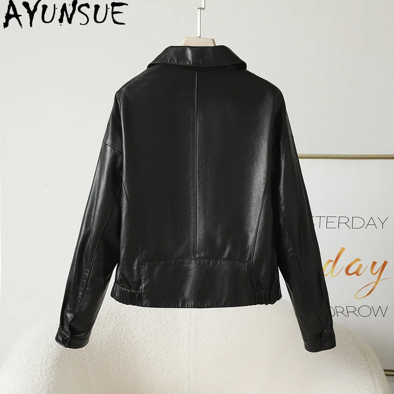AYUNSUE Giacca in vera pelle da donna 2025 Giacche da moto da donna Primavera Autunno Abbigliamento Semi abbronzatura vegetale Jaqueta De Couro
