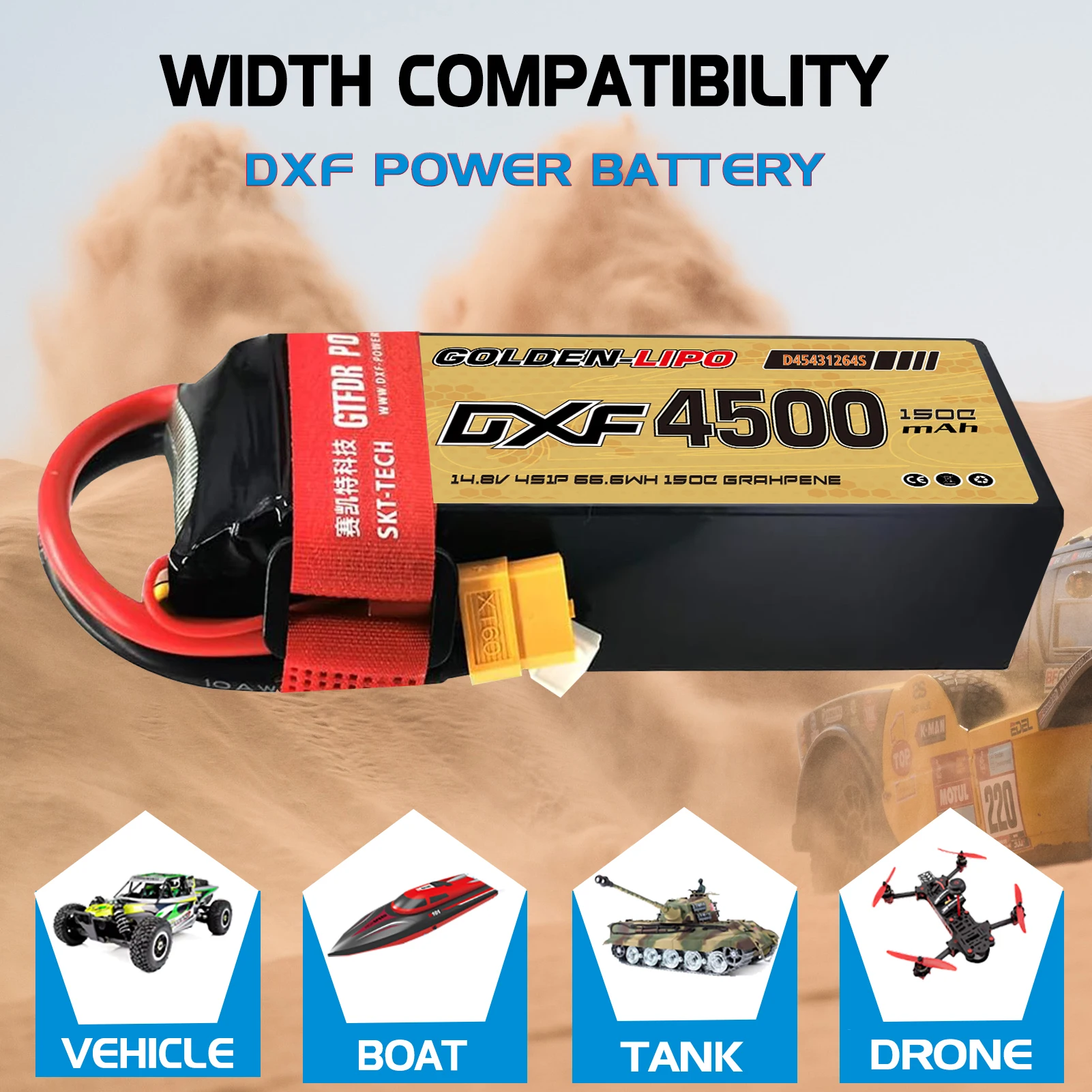 DXF 4500mAh Lipo 4S 14.8V 150C Batterij Hard Case Batterij met XT60 Connector voor Auto Vrachtwagen tank RC Buggy Truggy Racing Hobby
