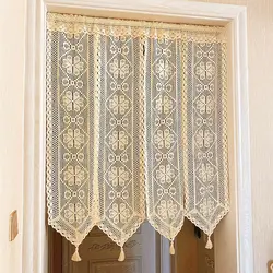 1Pc Door Curtains with Tassel For Doorways Japanese Style Lace Hollow Partition Curtain Home Decoration For Living Room/Balcony