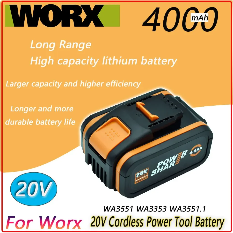 

For Worx 20V 4.0Ah Lithium battery Rechargeable WA3553 WA3553.1 WA3551 WA3570 for All WORX Electric and Garden Tools