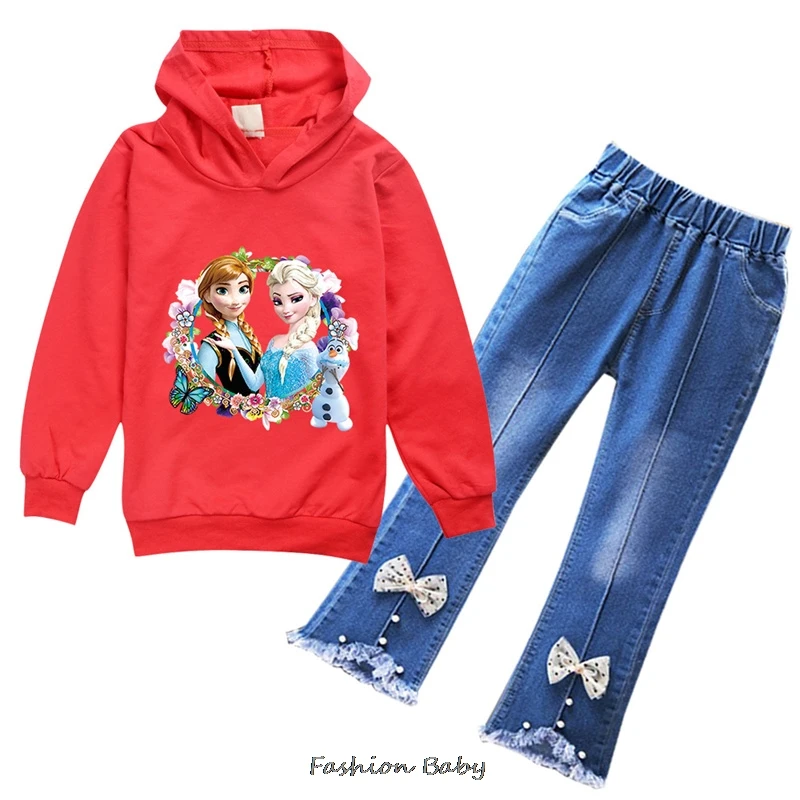 Cheap Popular Simple Frozen Elsa Long Sleeve Girls Casual Wear Fun Graphics Everyday Style Energetic Spring Fall Sweatshirt Sets