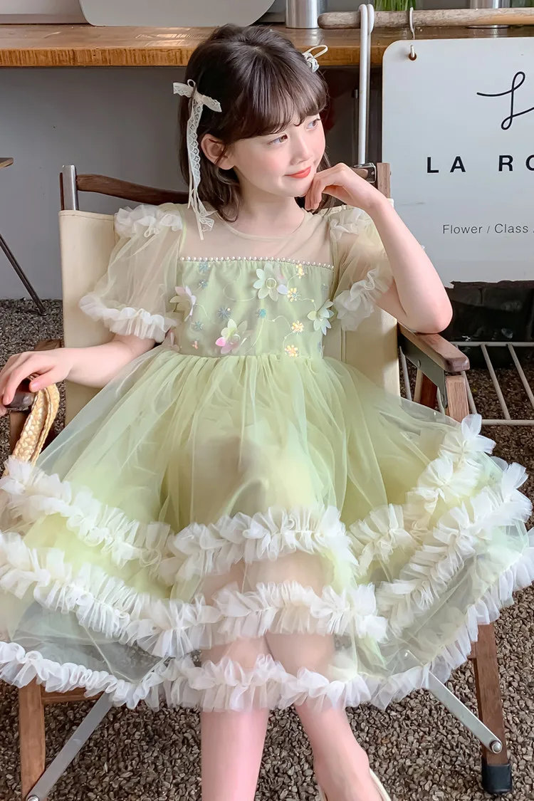 

2026 New Baby Summer Girls Teenaege Floral Dress, Princess Kids Sweet Fashion Party Dress 4-10 T