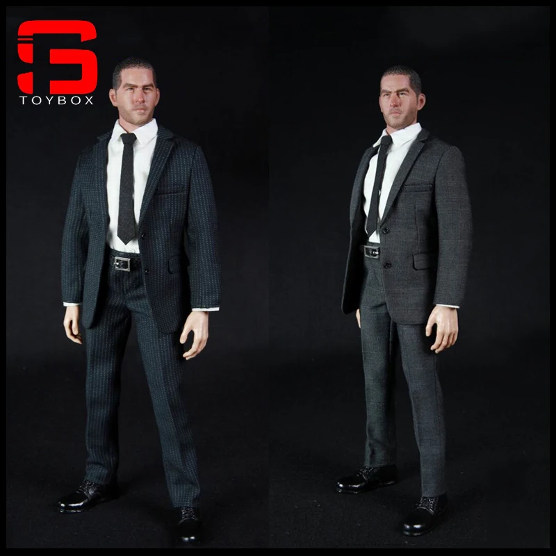 TC-62015 1/6 Male Soldier Classic Grey/Striped Suit Leather Shoes Clothes Set Fit 12'' Action Figure Body for Fans Collection