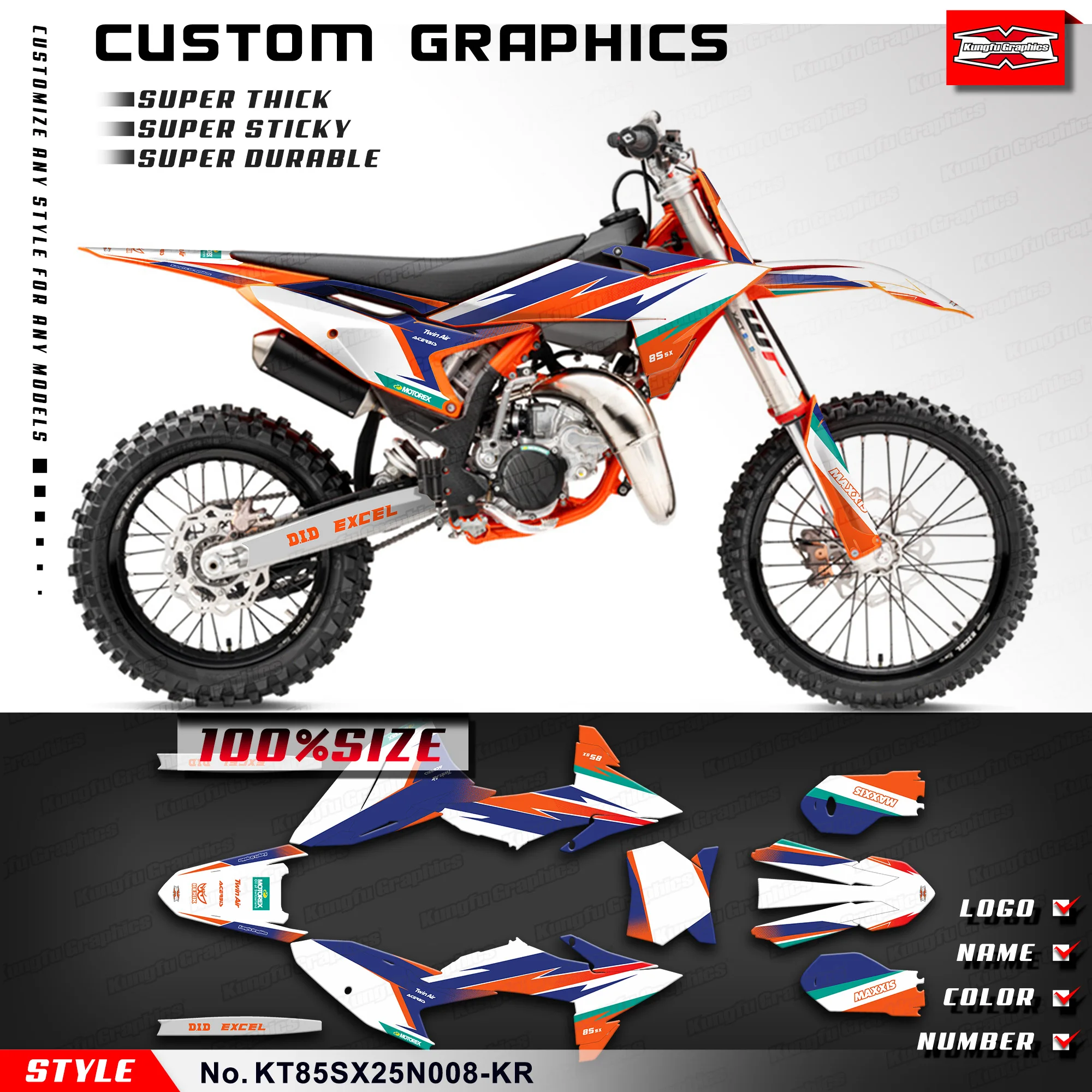 KUNGFU GRAPHICS Motorcycle Stickers Wrapping for KTM SX 85 SX 2025 2026, Rebuild Kit, KT85SX25N008-KR