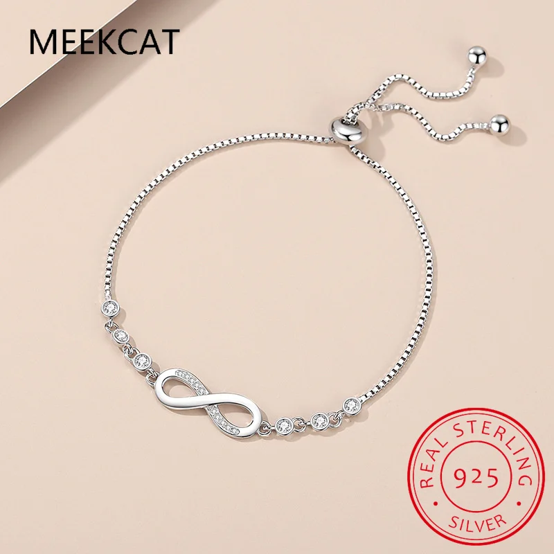 925 Sterling Silver Crystal Infinity 8 Pendant Bracelets Women Endless Love Shiny Rhinestone Gemstone Hand Chain Shine Jewelry