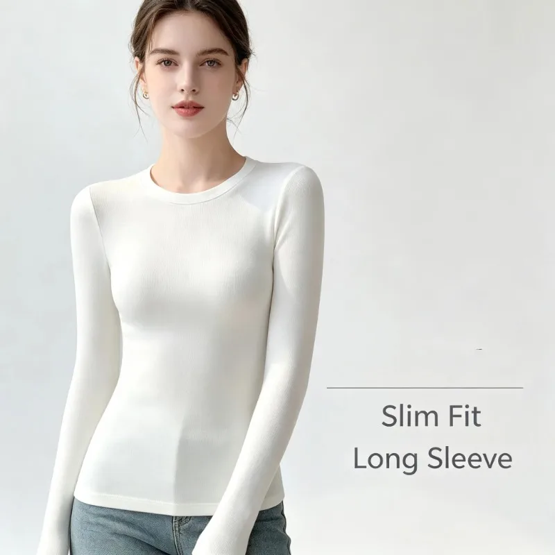 Autumn Winter Women Basic Base Layer Top O‑Neck Long Sleeve Blouse Warm Slim Layering Tee Solid Color Shirts For Ladies