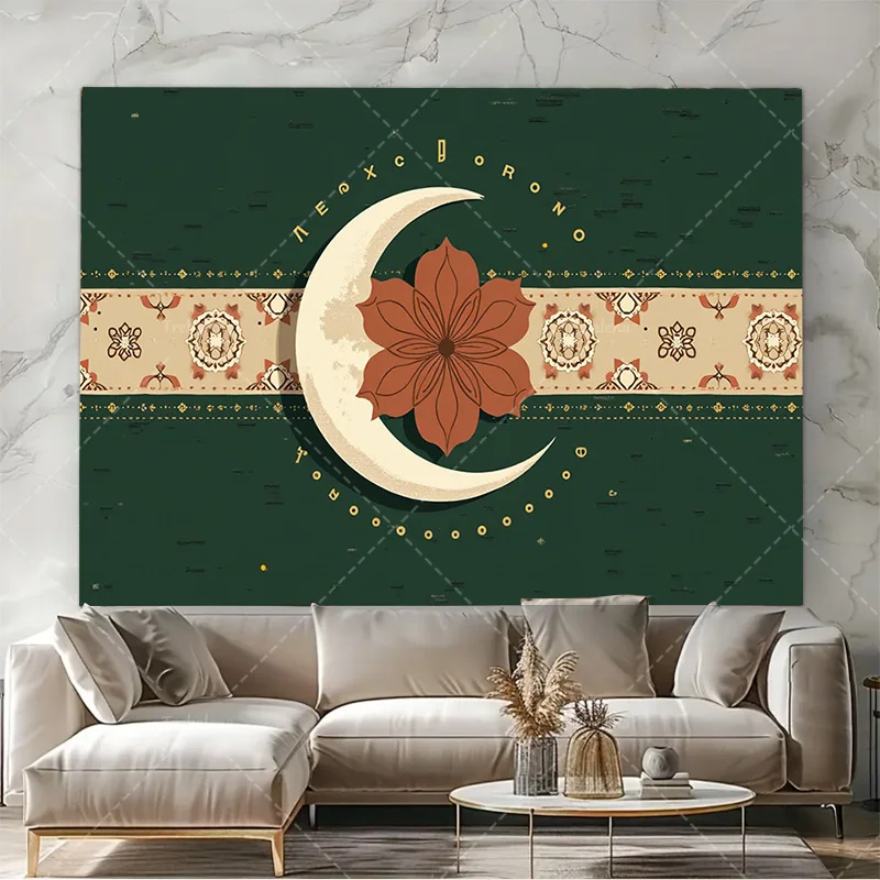 قطعة واحدة من نسيج الحائط بوهو شيك على شكل هلال وقمر ولوتس لديكور الغرفة البوهيمية