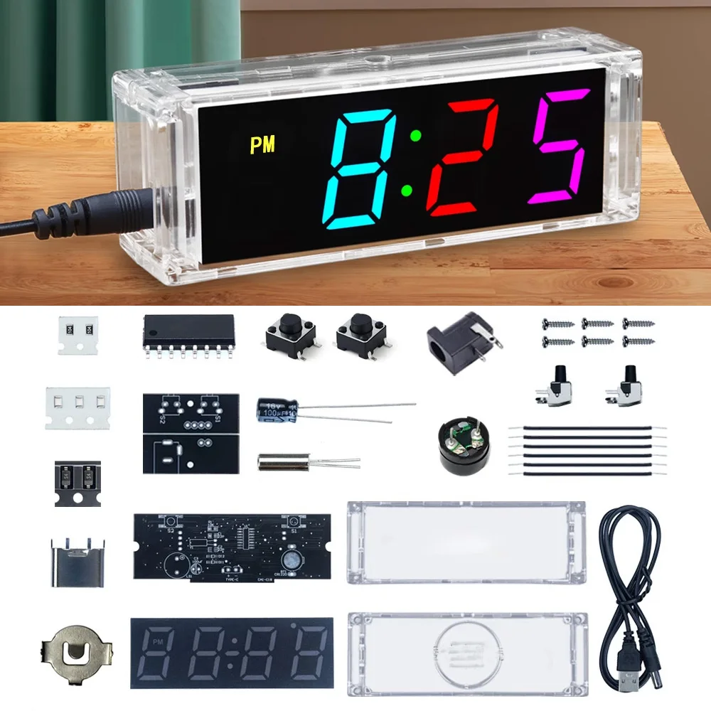 

DIY clock electronic kit RGB led SMD soldering 12H/24H system countdown alarm clock monochrome display multifunctional
