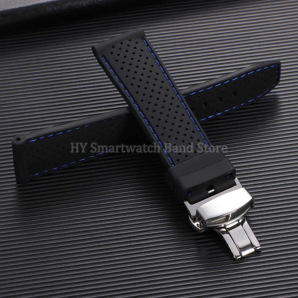 20 ミリメートル 22 ミリメートルシリコン時計バンドセイコー用オメガユニバーサルリストバンド Huawei 社交換用時計ストラップ金属折りたたみバックル