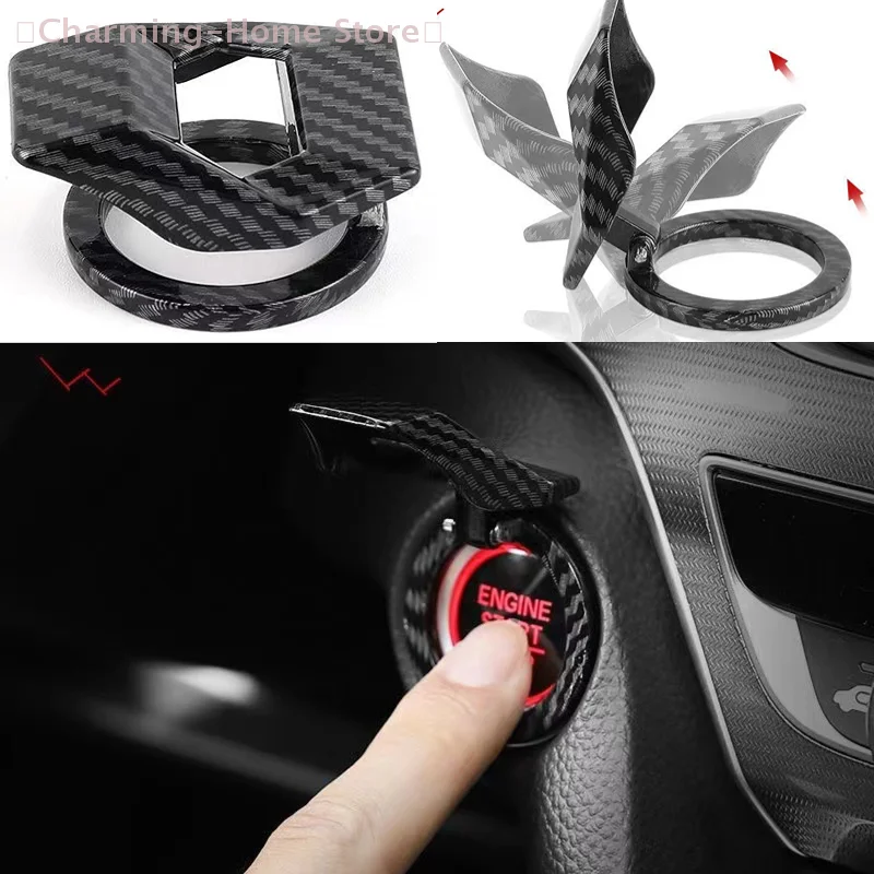 【M】غطاء زر إيقاف تشغيل محرك السيارة العالمي، واقي زر الضغط اللاصق المزخرف للتصفيف الداخلي للسيارات