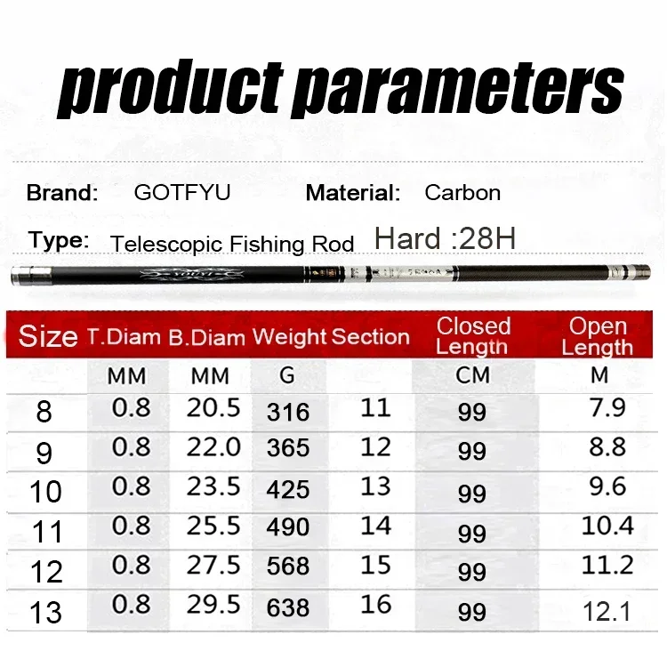 8M/9M/10M/11M/12M/13M Super Light long Hard Carbon Fiber Hand Fishing Rod high quality Telescopic Fishing Pole Stream