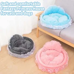 Fantasy Bow Lace Pet Bed Cute Large Dog Beds Cat Pet Sofa Detachable Oval Pink Princess Pet Bed Basket For Dog Wedding Furniture