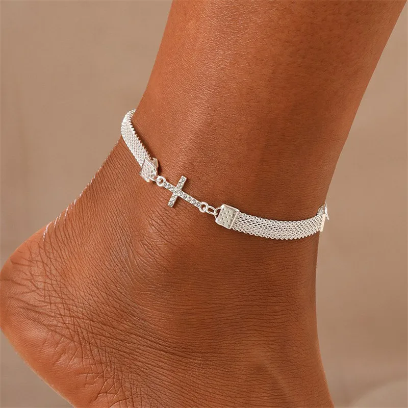 New Fashion Silver Color Butterfly Heart Infinite Cross Anklet for Women Charms Summer Beach Anklets Foot Jewelry Gifts 2024