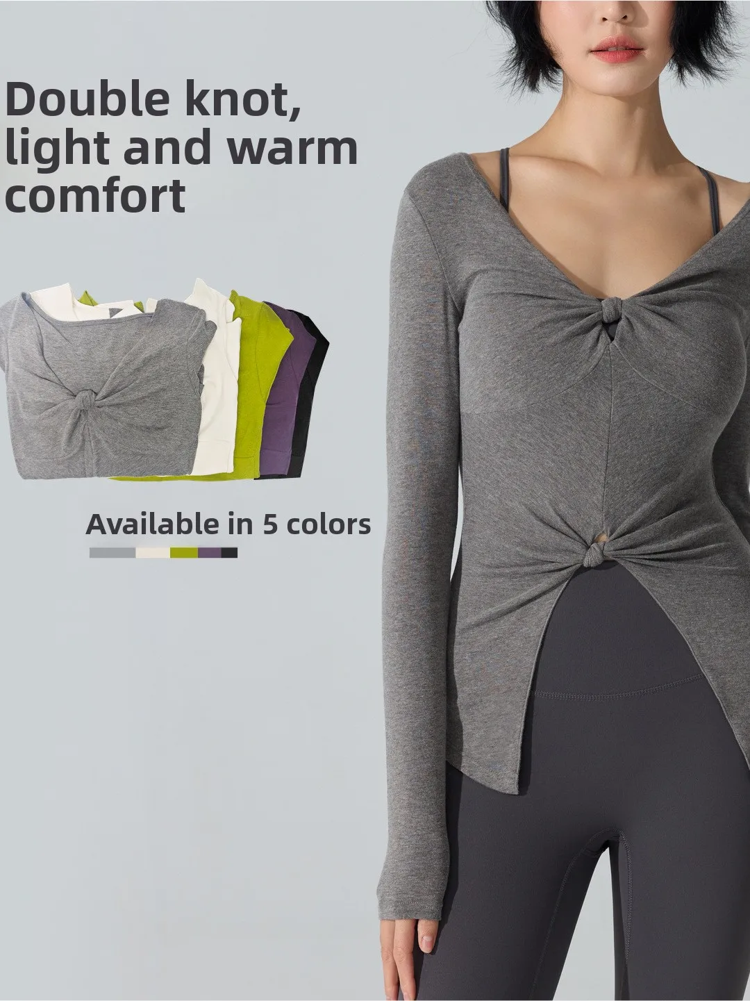 

Женская футболка Slim Fit Spor с двойным узлом Pure Desire Fitn, топ с длинными рукавами, мягкий, удобный, дышащий, быстросохнущий, с V-образным вырезом