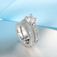 LYEE CYEE Elegant Wedding Engagement Couple Rings Set 925 Sterling Silver Color Anniversary Accessory With Full Shiny Cubiz Zircon Stone
