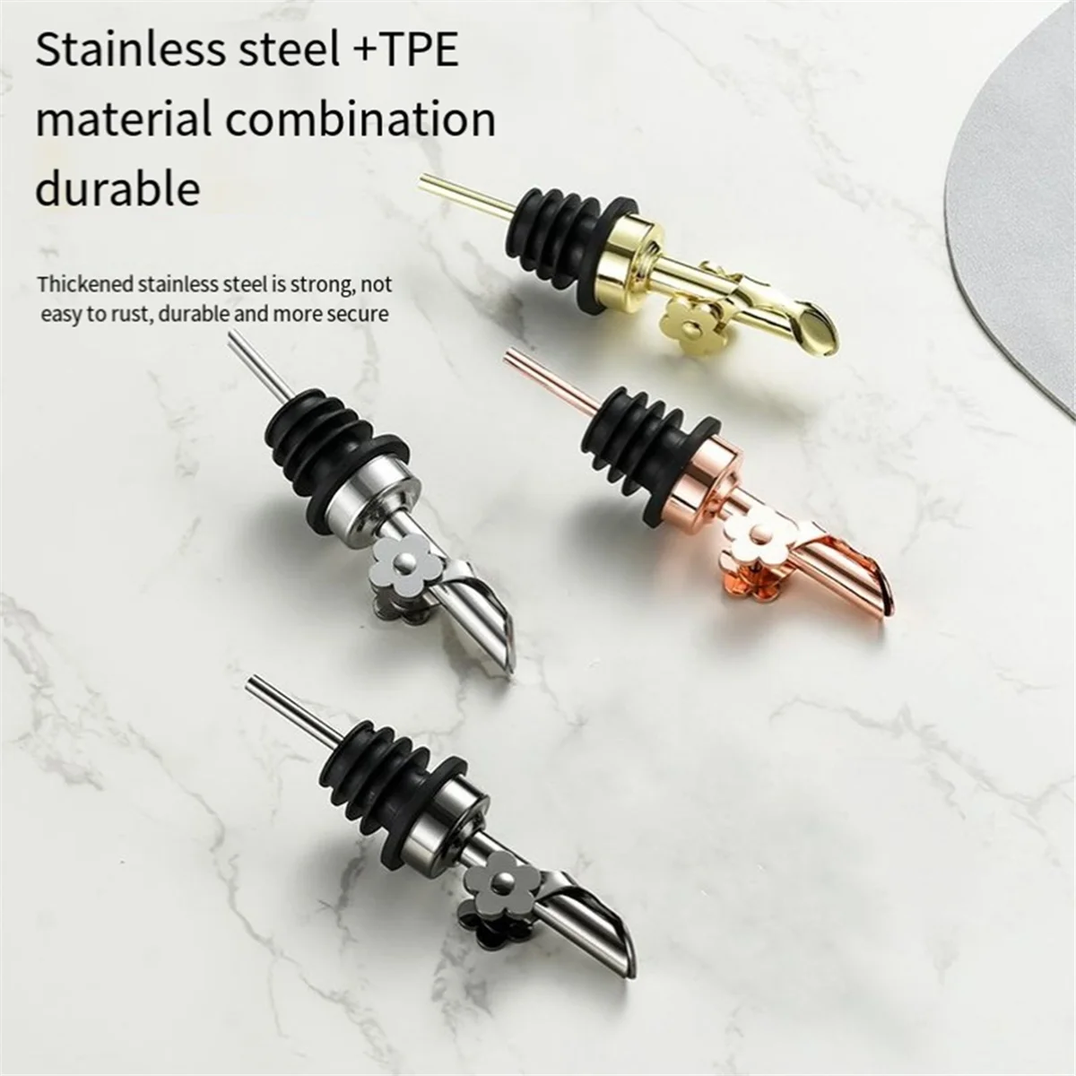 2Pack Stainless Steel Oil Pour Spouts, Replacement Bottle Pourers Oil Spout Liquor Pourers Auto Flip Feature Gold HY