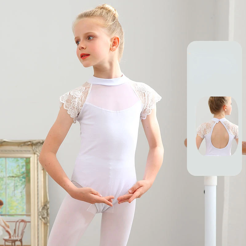 Child Baby Ballet Dance Wear Lace Leotard Short Sleeve Bodysuit Kids Ballerina ballet Jumpsuit clothes