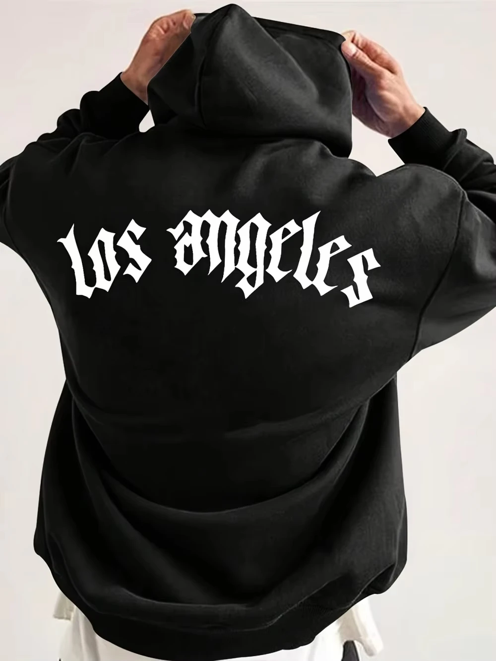 Fashionable men's autumn Gothic letter printed micro elastic comfortable hooded sweatshirt outdoor urban high street clothing