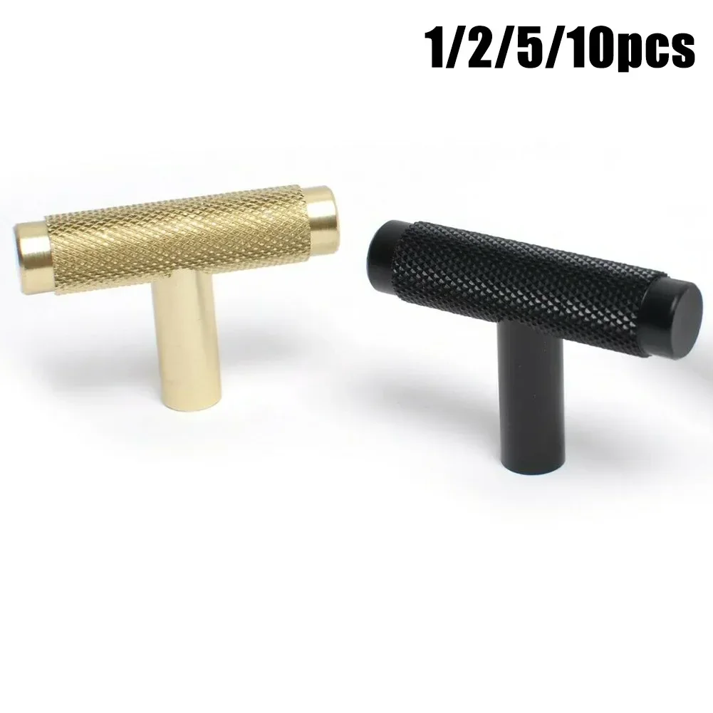 50mm Kitchen Cabinet Pulls Door Drawer Cupboard Knurled T Bar Knob Pulls Aluminum Alloy Black /gold  Furniture Hardware