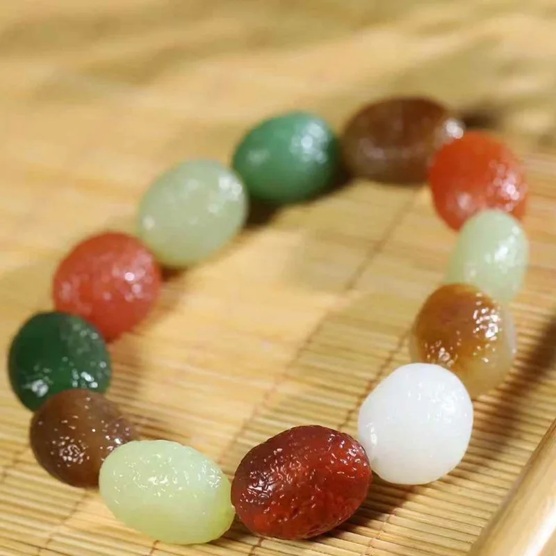 

Natural Hetian Jade Qinghai Huangkou Biji Sugar Material Nanhong Stone Multi-Gemstone Bracelet