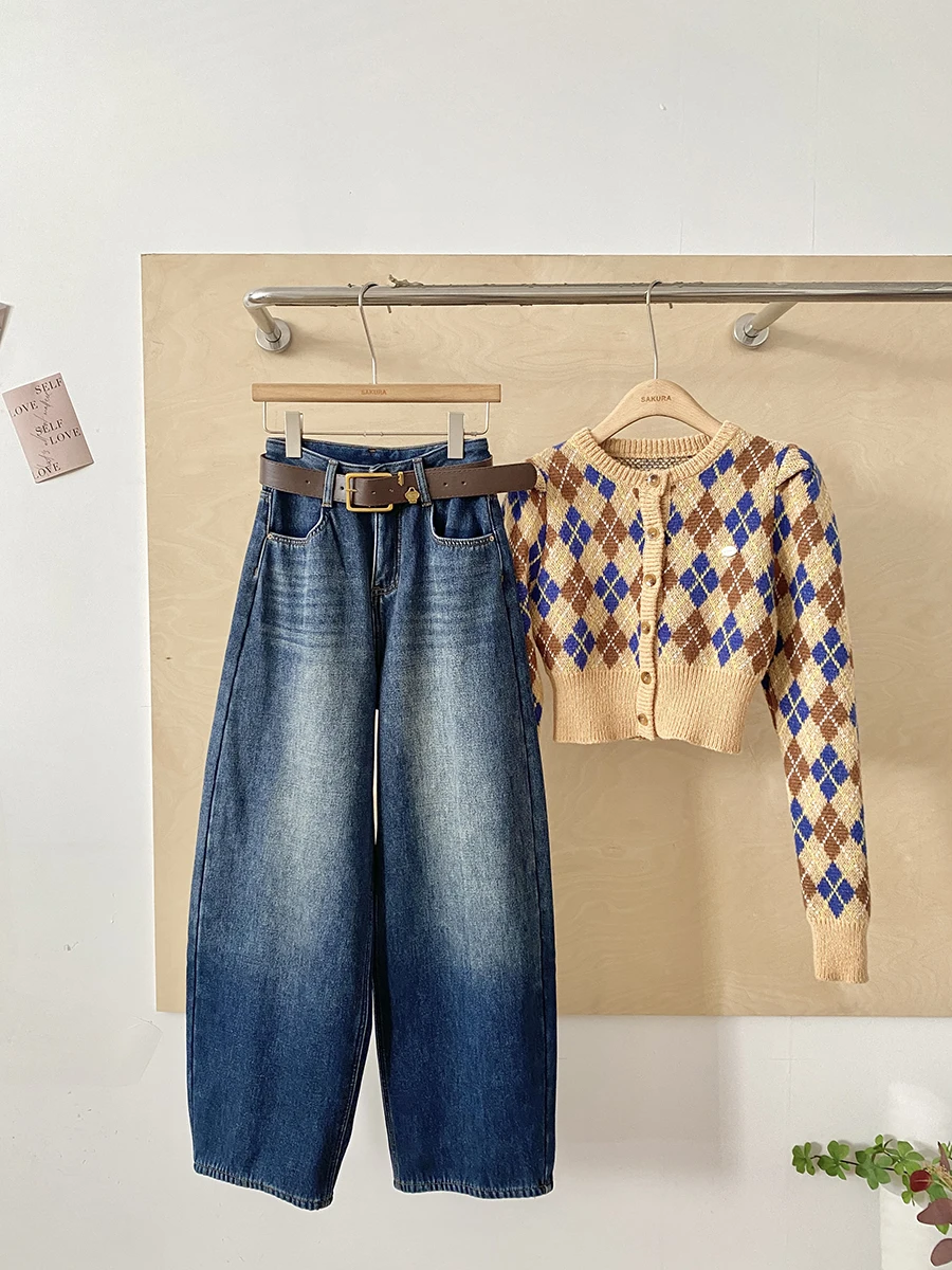 

Korean Fashion Chic High Waist Fleece Lined Denim Pants Women's Loose Fit Knife Jeans Stylish Winter New Arrival