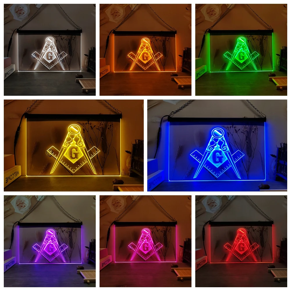Masonic Mason Freemason Emblem LED Neon Sign-3D Carving Wall Art for Home,Room,Bedroom,Office,Farmhouse Decor
