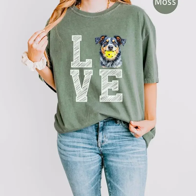 Camiseta con diseño de Border Collie Merle azul con amor por el pickleball, divertida para amantes de los perros, jugador único, mascota única