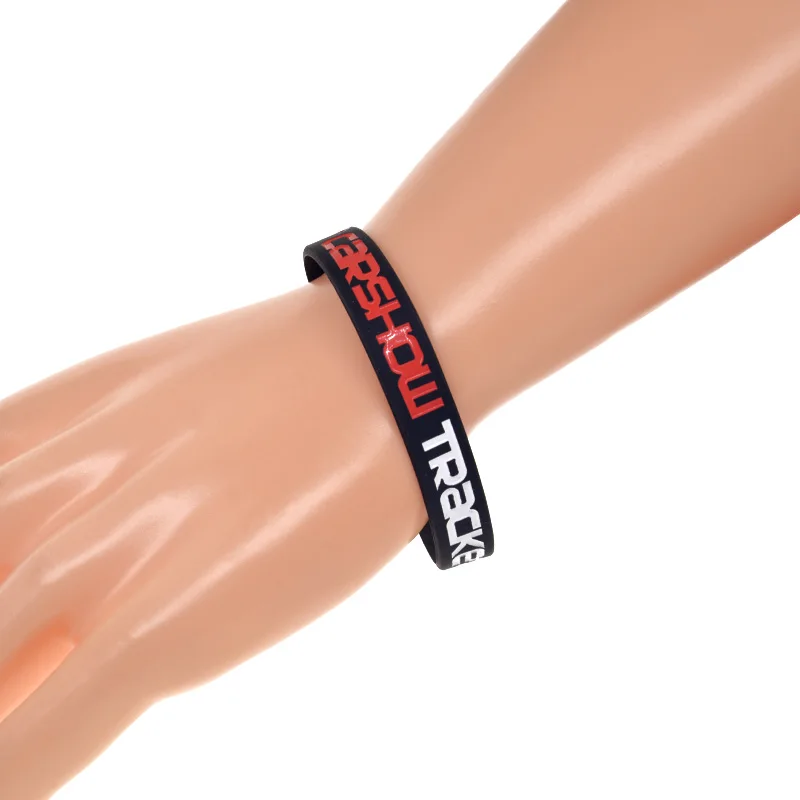 Custom Design Silicone Rubber Wristband Printed/Debossed and Filled in Color Black Bangle