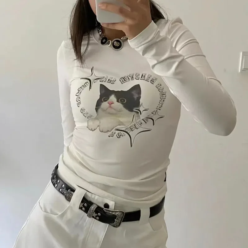 Karrram fairycore cat print t shirt Japanese Harajuku kawaii t-shirt sweet kitty graphic tee shirt Y2K aesthetics cute tops chic