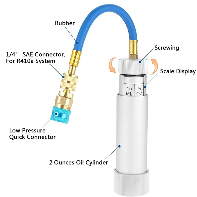 A/C Refrigeration Oil Filling And Replenishing Cylinder With 2 Quick Couplers 2 Oil Checkers