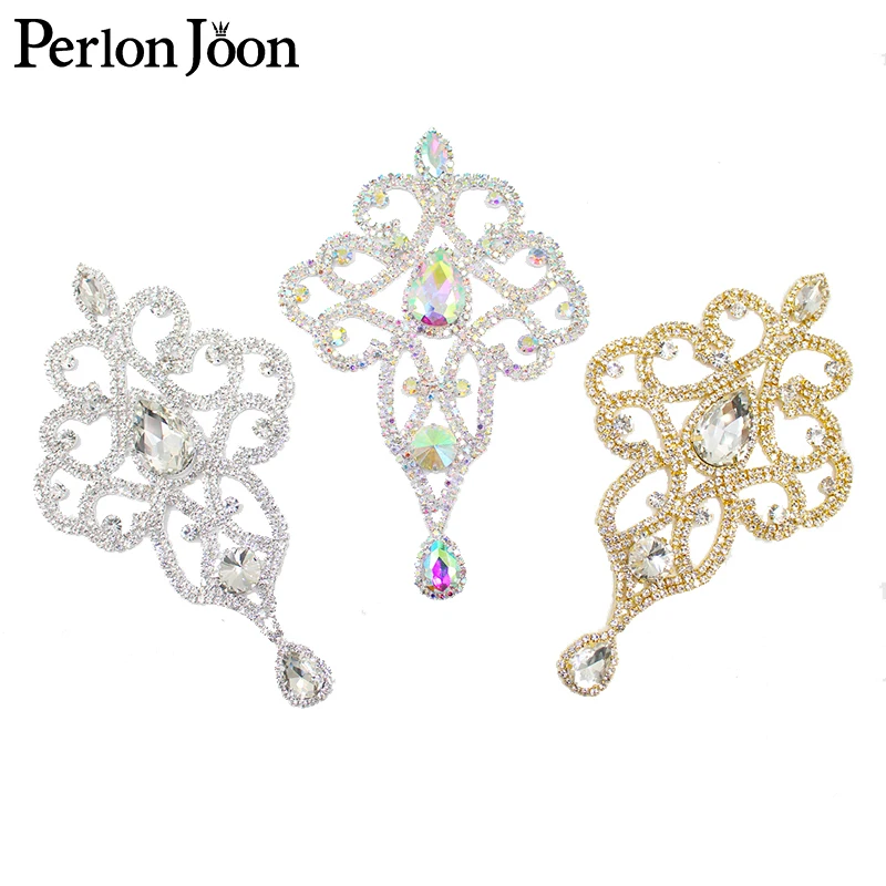 3.82*7.64 inch Glass drop AB crystal Rhinestone applique brooch patch for the wedding dress Clothing Accessories YHZ002