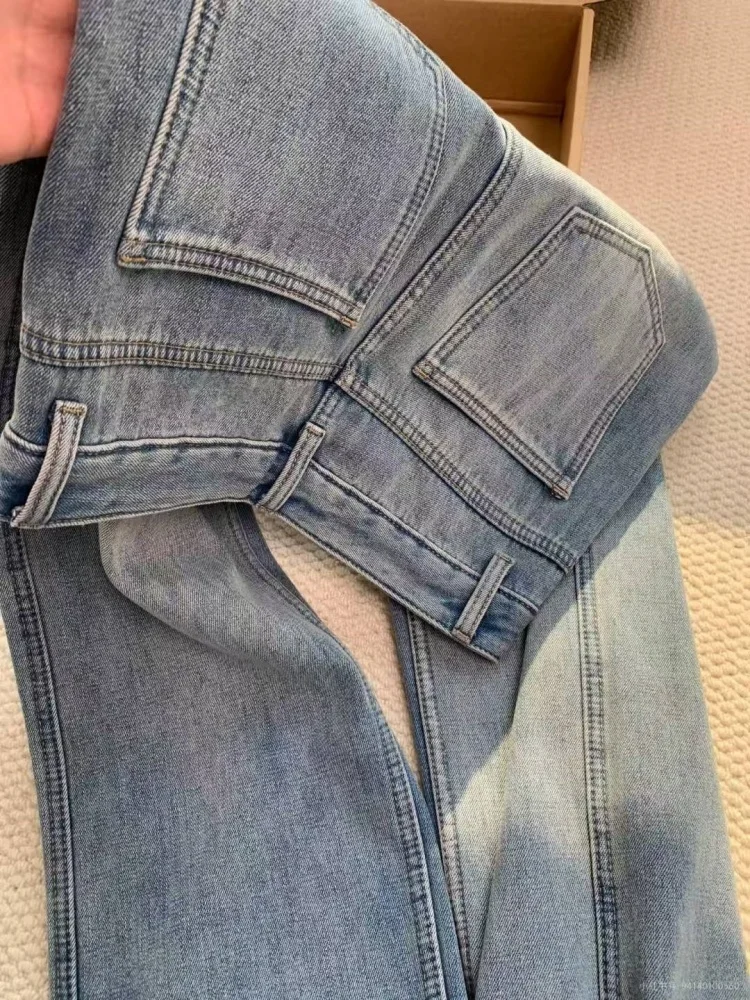 حجم كبير Fce اصطف الدينيم الجينز المرأة عالية الخصر بنطال ذو قصة أرجل واسعة Thiened فضفاضة تناسب الأمريكية خمر Sle الخريف الشتاء #4