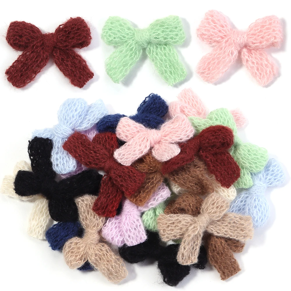 10 Stücke 4x5 cm Gestrickte Doppelschicht Garn Schleife Baumwolle Schleife Für DIY Kopfbedeckungen Herstellung Geschenke Verpackung Kunsthandwerk Nähzubehör