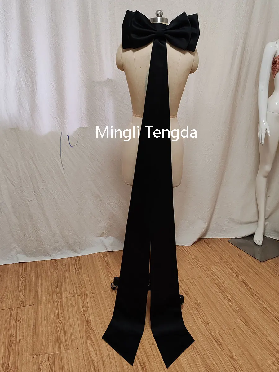 Mingli Tengda-Corbata de lazo negra para novia, accesorios de satén con Pin, silenciador extraíble, nudos de boda