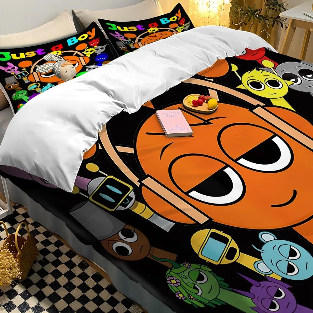 مجموعة غطاء لحاف فردي للأطفال من Sprunki مع كيس وسادتين، غطاء لحاف مقاس 135 × 200 سم مطبوع ثلاثي الأبعاد، هدايا دافئة لمحبي الألعاب