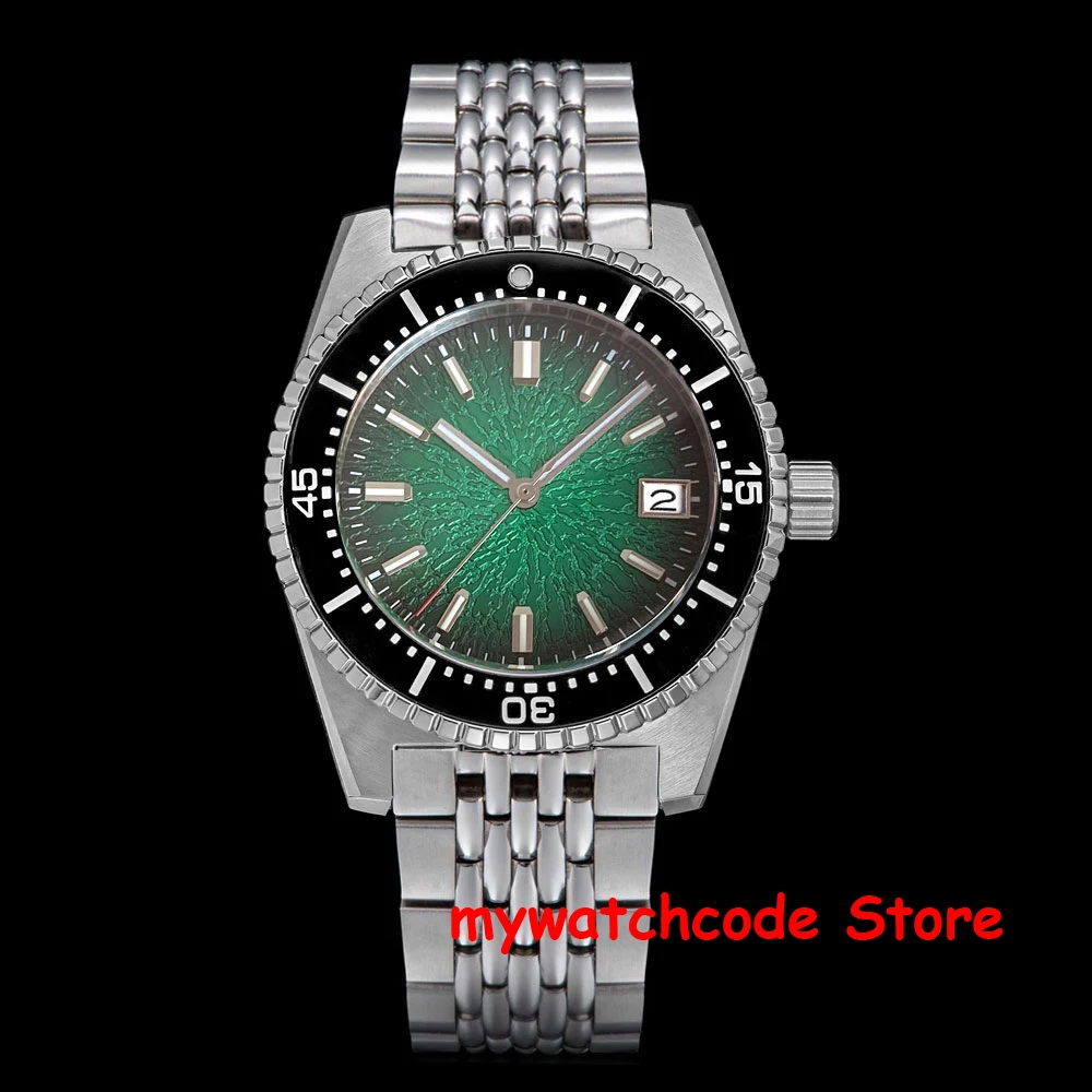 Tandorio New 62MAS 40mm Men Mechanical Watch Green Teacup Pattern Date Face Sapphire Crystal Japan NH35 Automatic Movement Lume