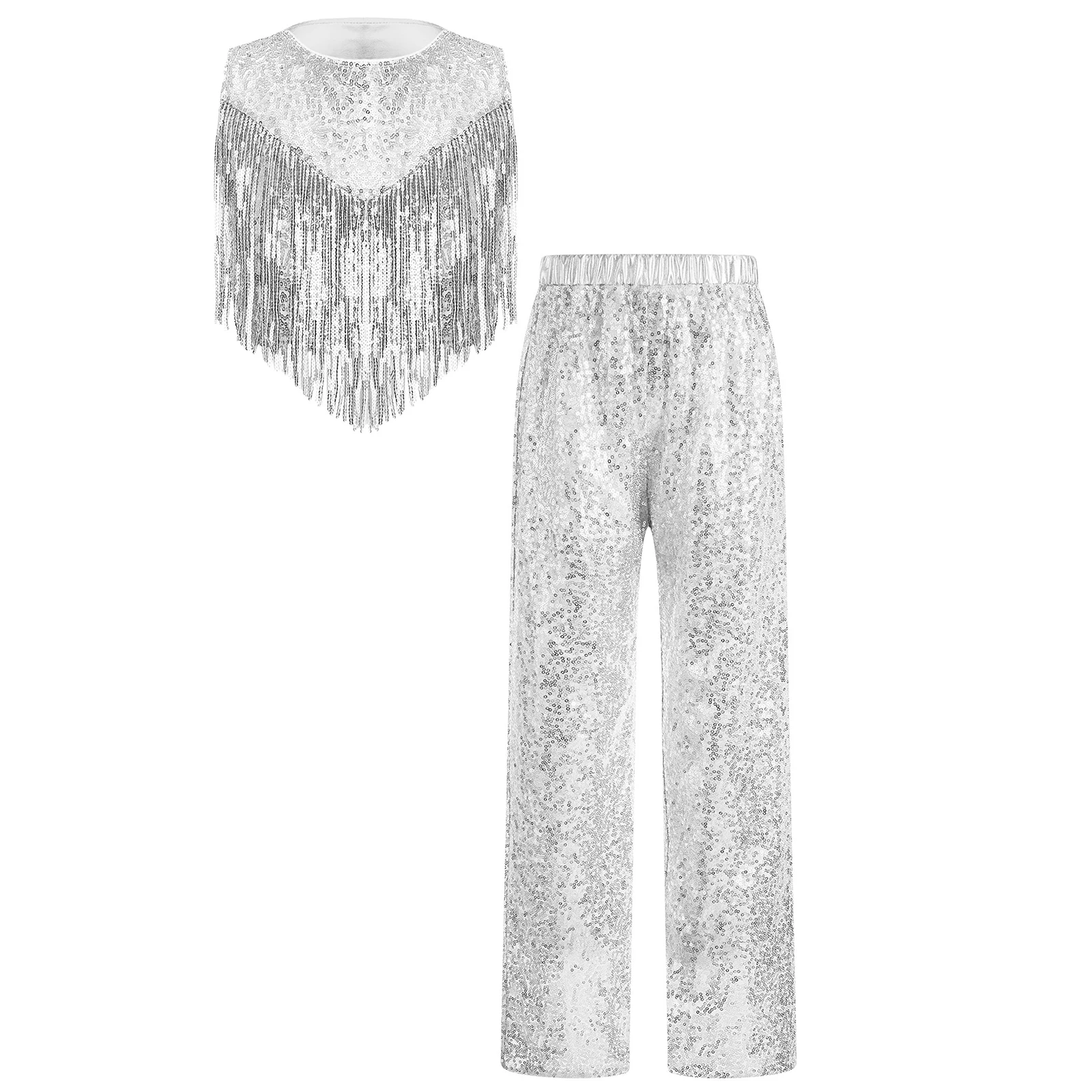 

Kids Girls Concert Disco Singer Role Play Outfit Carnival Set Metallic Shiny Costume Halloween Cosplay Party Fancy Dress