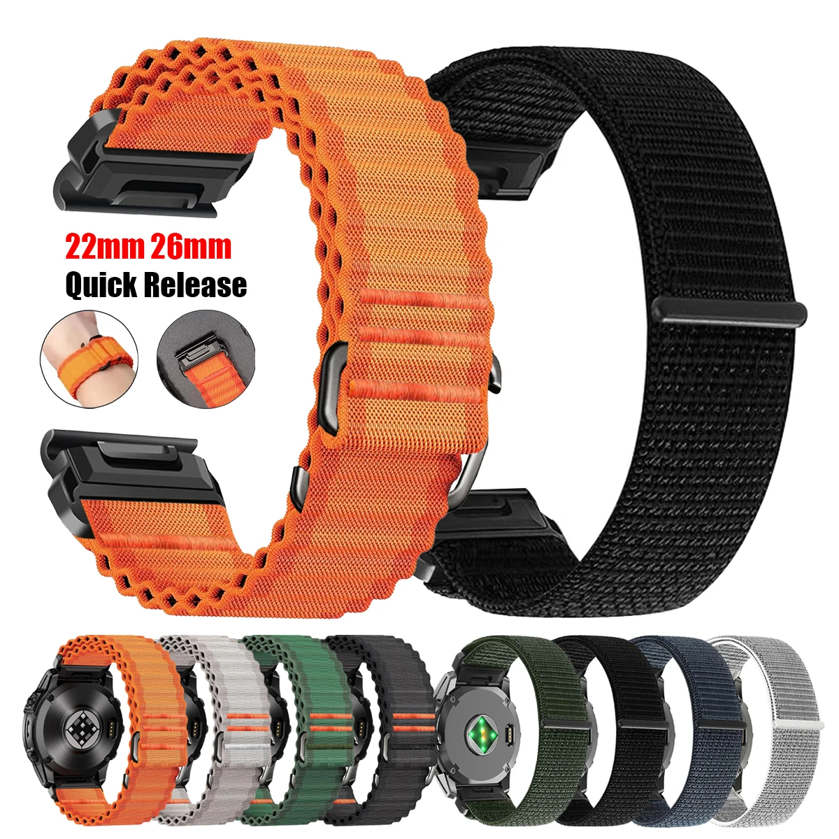 QuickFit 26mm 22mm Nylon Strap For Garmin Fenix E 8 7X 7 6 6X/Epix Pro Fenix 9 Pro Solar 51mm 47mm/Tactix 8 Watch Band Bracelet