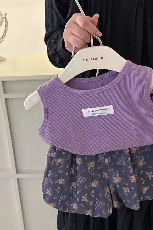 2pcs 1-6years Kids Girls Small Vest T-shirt Top +shorts 2025 Summer Baby Girl Cute Floral Set Kids Clothes Girls