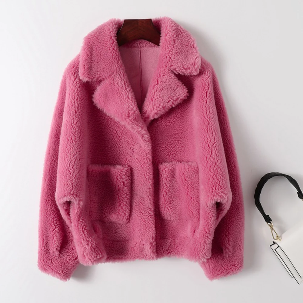 

Korean Women Button Short Coat Winter Soft Warm Cashmere Wool Short Woolen Jacket Cashmere Coat Leopard Outerwear Faux Fur Coat